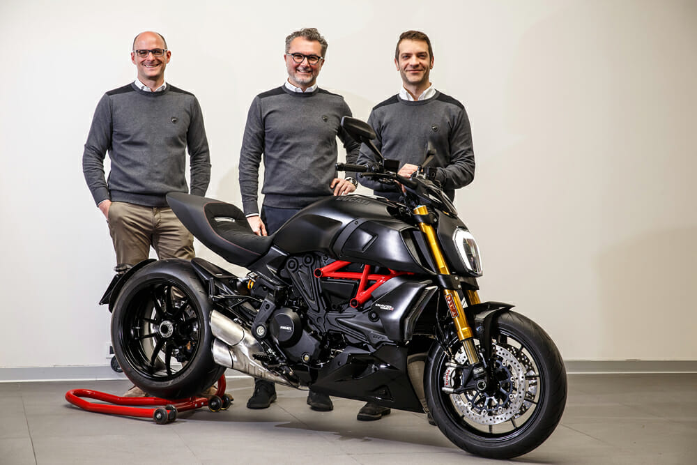 The Ducati Diavel team: Project Manager Eugenio Gherardi (left), Product Manager Stefano Tarabusi (center) and Giovanni Antonacci Senior Designer (right).