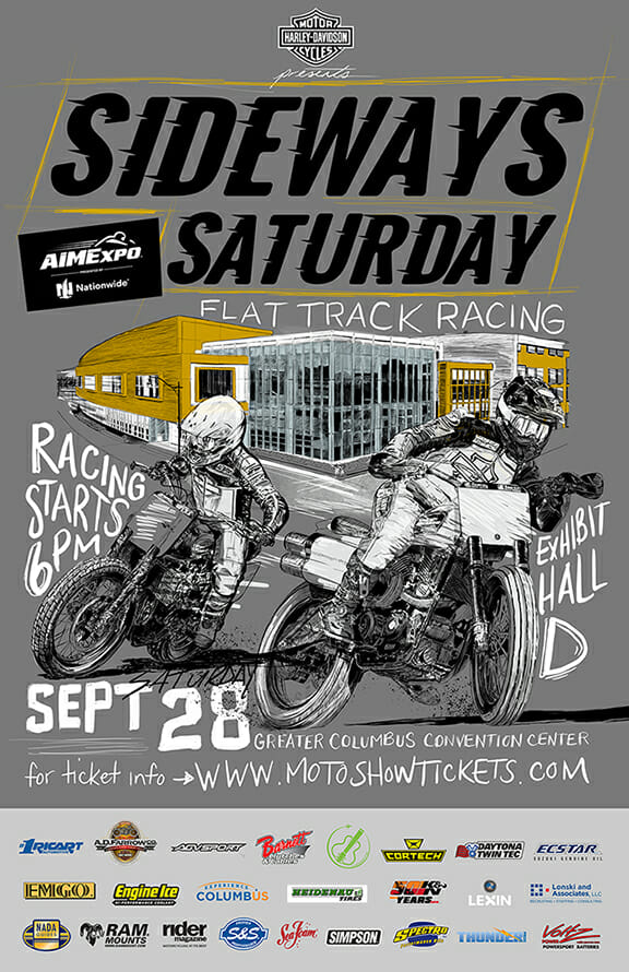 Sideways Saturday is a new indoor flat track race that will be held on the show floor of AIMExpo presented by Nationwide.