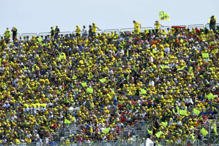 In The Paddock Column - Valentino Rossi fans made it clear they were unhappy that Marc Marquez won on the Italian’s home turf at Misano. Photo: Gold & Goose