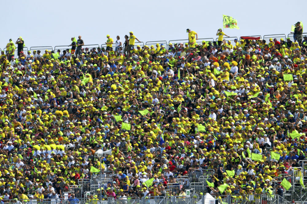 Valentino Rossi fans made it clear they were unhappy that Marc Marquez won on the Italian’s home turf at Misano. Photo: Gold & Goose
