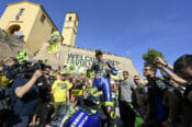 Rossi rides his YZR-M1 from the VR46 Motor Ranch to the Misano World Circuit as a pre-San-Marino-GP stunt.