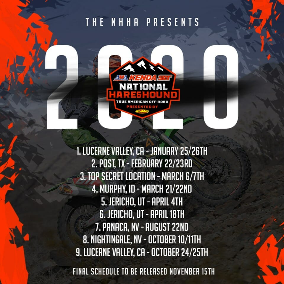 2020 Hare and Hound schedule