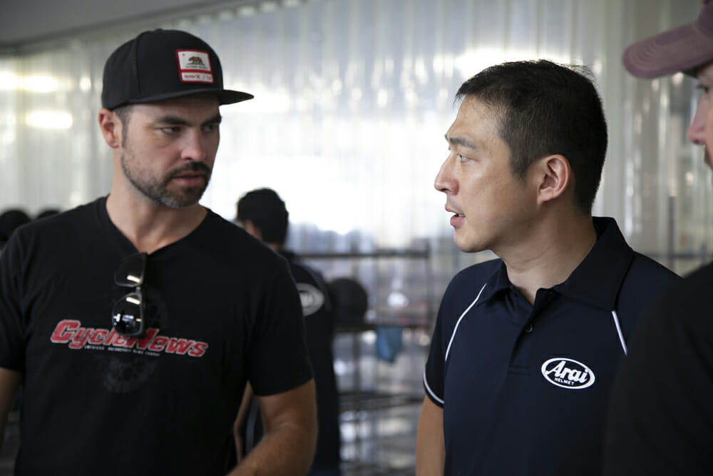 Rennie Scaybrook and Akihito Arai at Arai Helmets Factory Tour