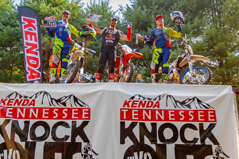 Manuel Lettenbichler (center), won the 2019 Kenda Tennessee Knockout over Mario Roman (left) and Wade Young. Photo: Mary Rinell mjsmotophotos