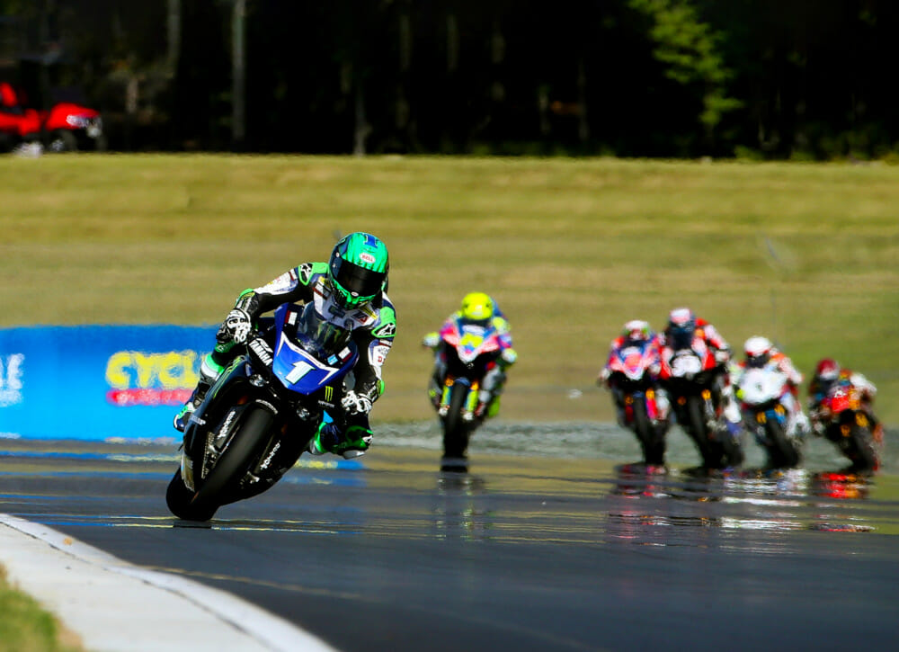 Cameron Beaubier charges towards the title at MotoAmerica Barber race from a fading Toni Elias.