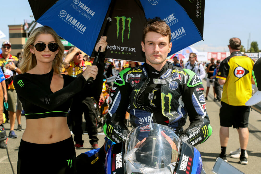 2019 MotoAmerica Superbike Champion Cameron Beaubier sitting on the grid at his home race at Sonoma for race one.
