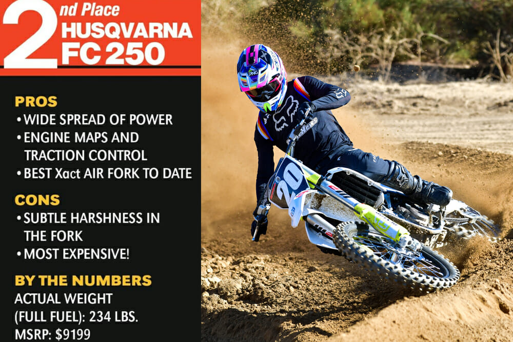 The 2020 Husqvarna FC 250 took second place in the Cycle News 2020 250cc Four-Stroke Motocross Shootout