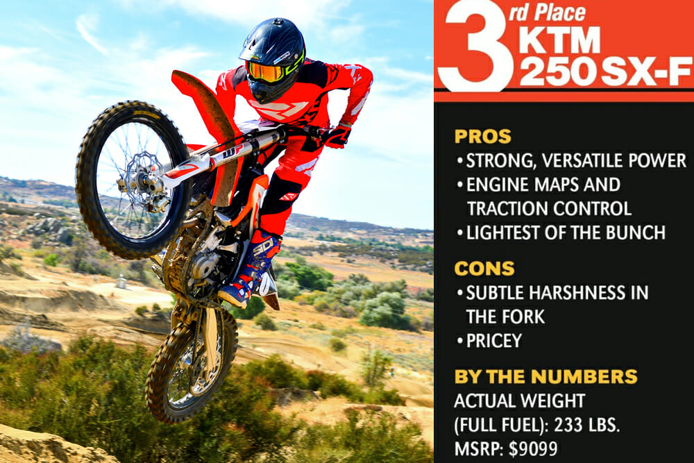 The 2020 KTM 250 SX-F took third place in the Cycle News 2020 250cc Four-Stroke Motocross Shootout