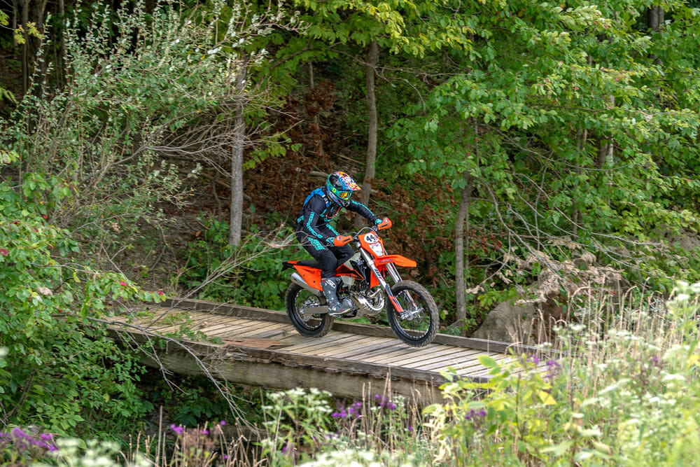 The KTM 250 XC-W TPI feels right at home in the Ohio woods.
