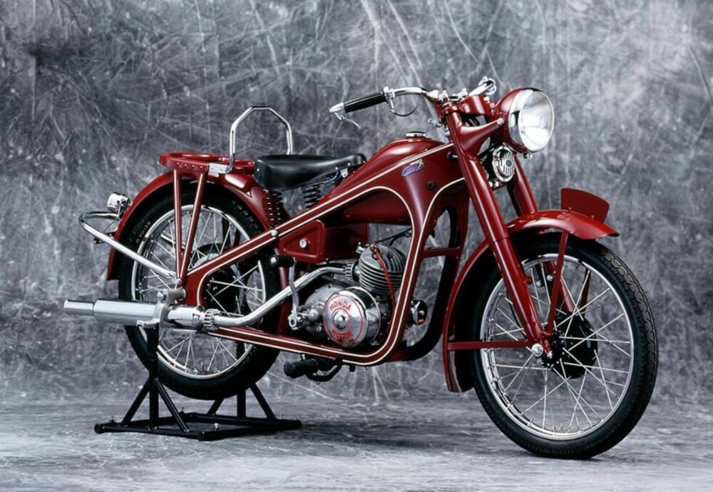 1949: Honda releases its first major motorcycle model, the Dream D-Type