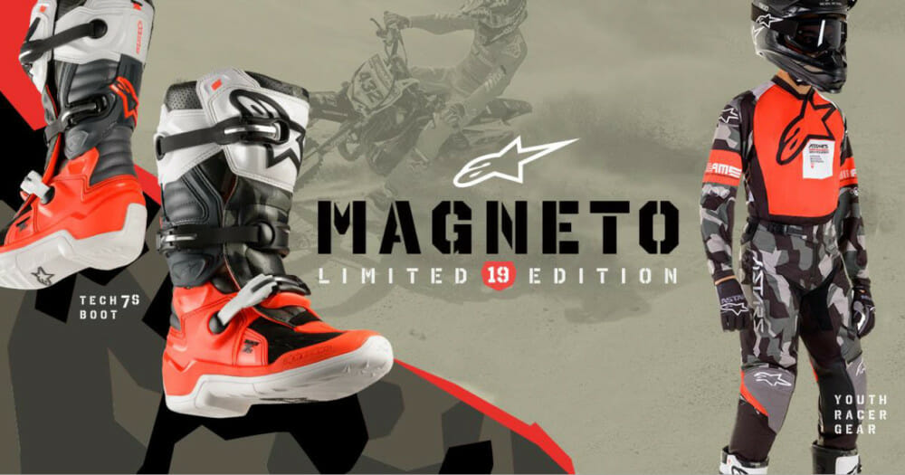 To celebrate the Mini O’s, Alpinestars created a Limited Edition ‘Magneto 19’ Gear Set and Tech 7S Boot.