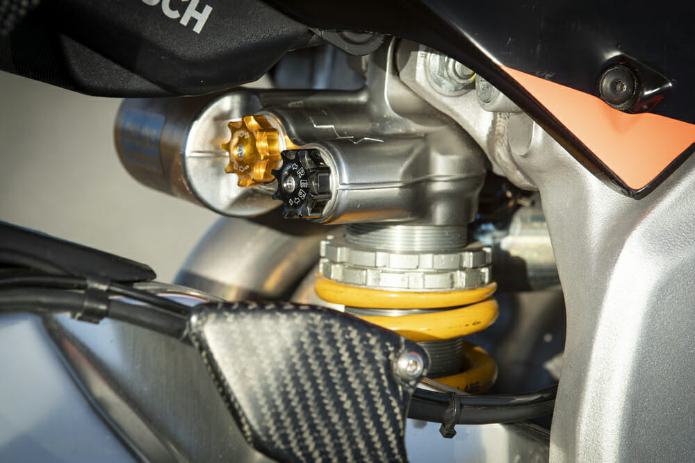Ӧhlins TTX36 shock on the Pikes Peak-Winning Aprilia Tuono 1100 RSV Factory racebike.