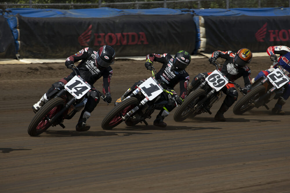 Factory Indian Motorcycle Flat Track Racer Briar Bauman leads the pack