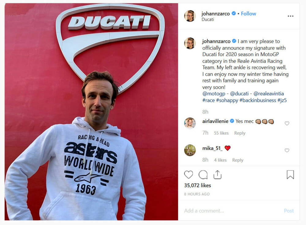 Johann Zarco Signs With Ducati Reale Avintia Racing Team for 2020 MotoGP