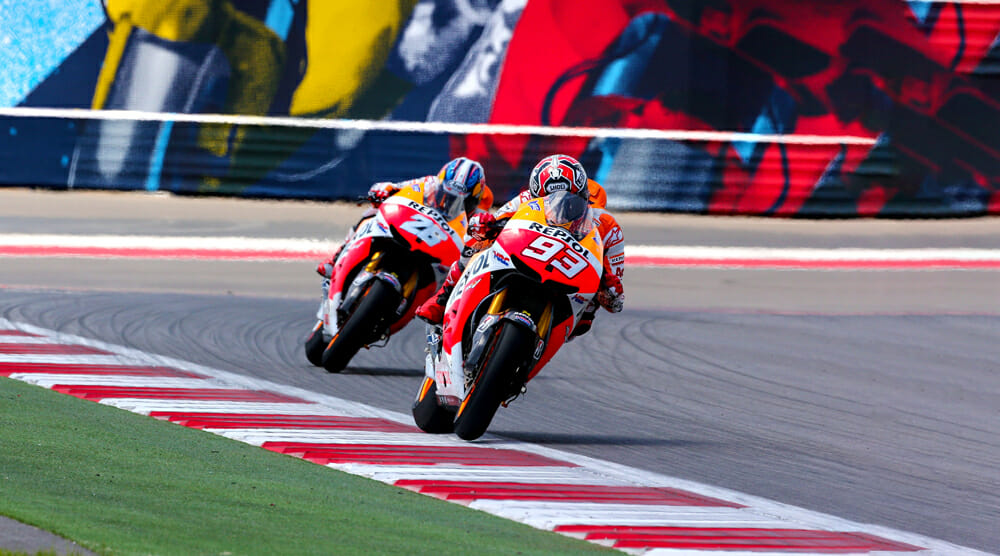 The USA has always been a happy hunting ground for Marc Marquez, seen here on his way to becoming the youngest ever MotoGP race winner in 2013.