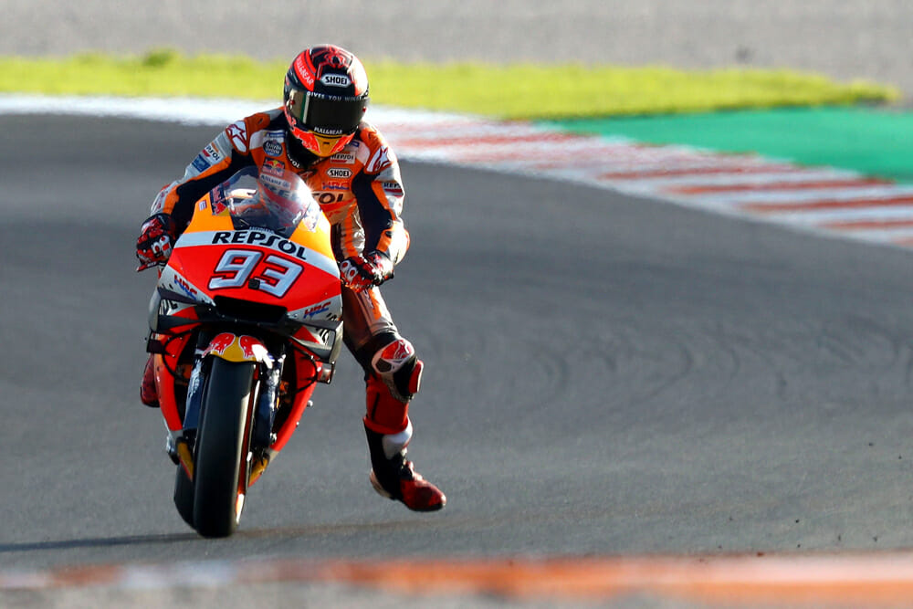 Even with a smashed-up shoulder, Marquez still completed his quota of season-ending testing laps in Valencia and Jerez.