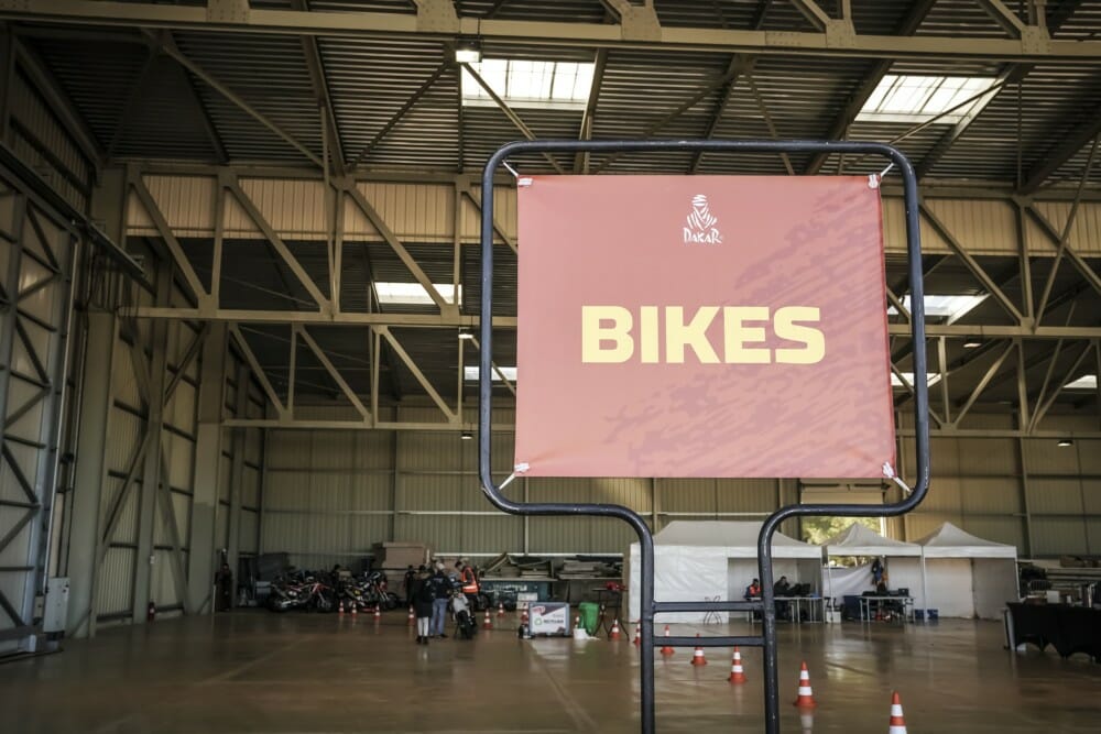 Monster Energy Honda Team Vehicles at technical scrutineering at the Paul Ricard Circuit in Le Castellet near Marseille, France, en route to the 2020 Dakar Rally.