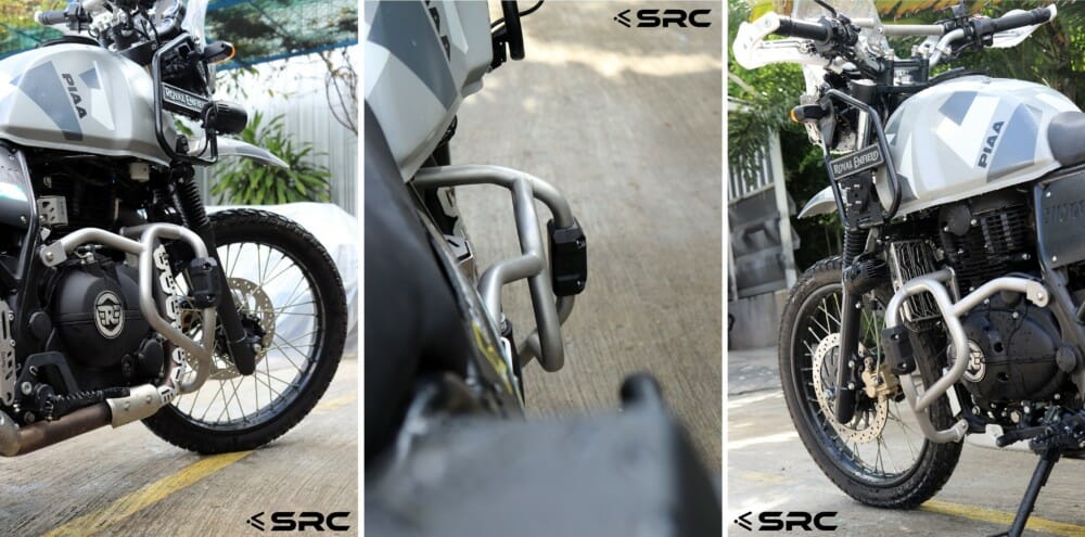 Mounted SRC Crash Bar system in electropolished stainless steel silver