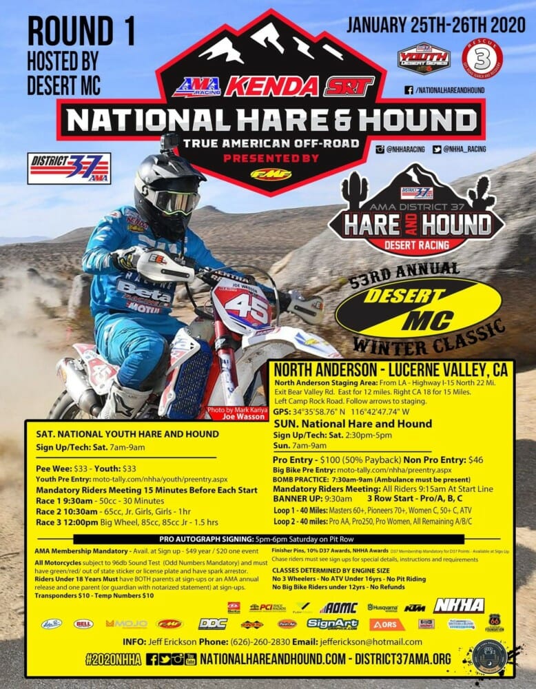 2020 AMA Hare & Hound Season Opener This Weekend | The Desert MC Winter Classic, round one of the National Hare & Hound series, is this weekend in Lucerne.