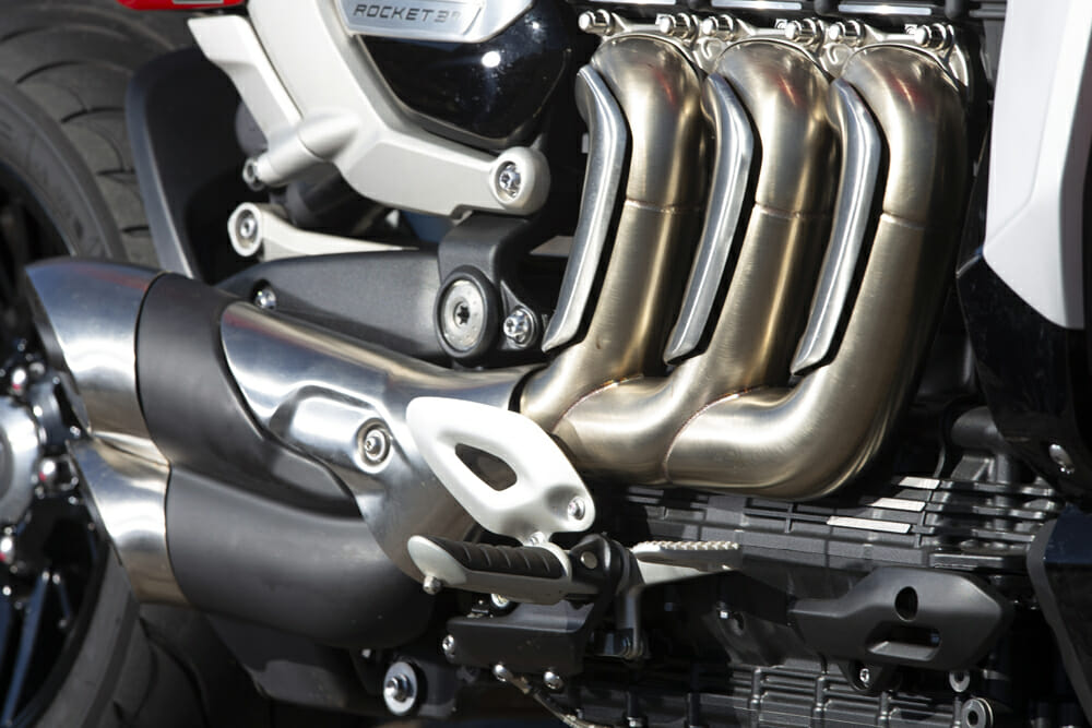 The 2458cc three-cylinder motor on the 2020 Triumph Rocket 3 GT.