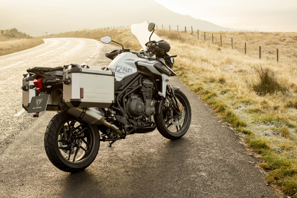 2020 Triumph Tiger 1200 Alpine with bags installed.