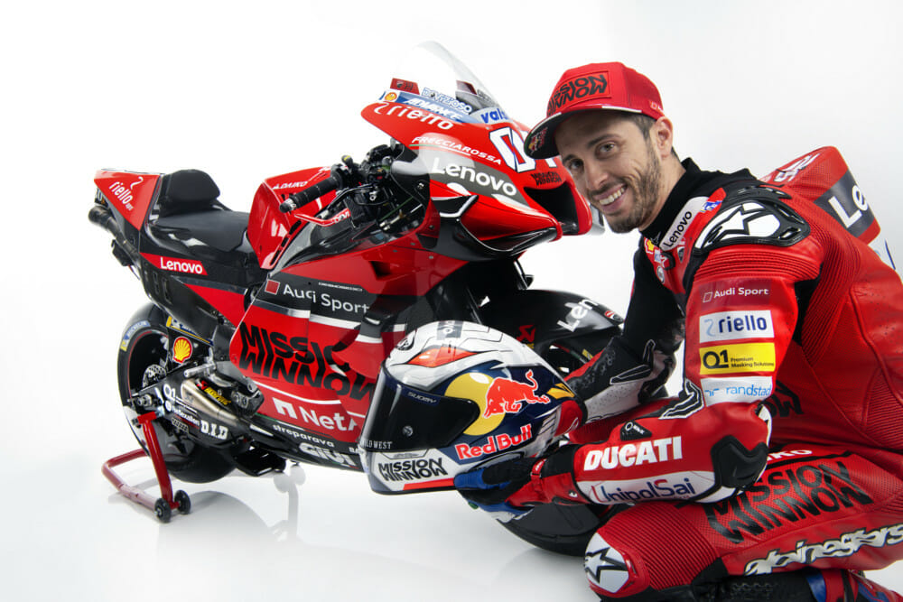 Andrea-Dovizioso and the Ducati Desmosedici GP20 bike.