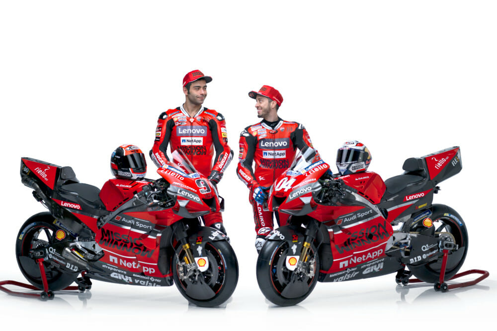 Dovizioso and Petrucci with the Ducati-Desmosedici GP20 motorcycles