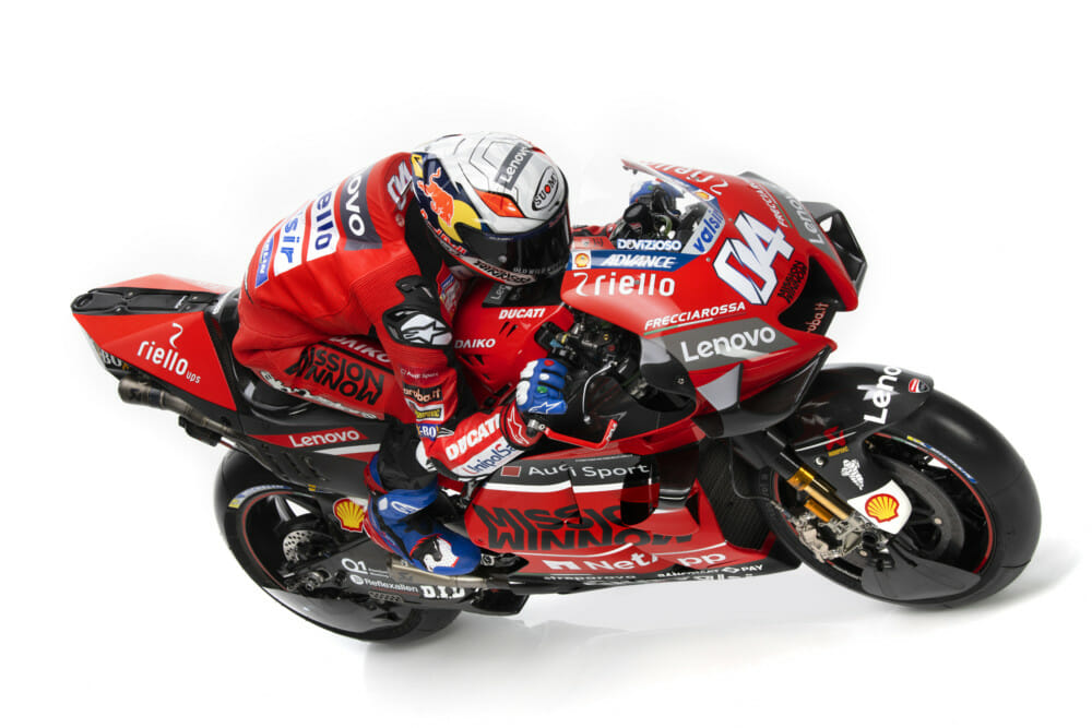 Andrea-Dovizioso and the Ducati Desmosedici GP20 bike.