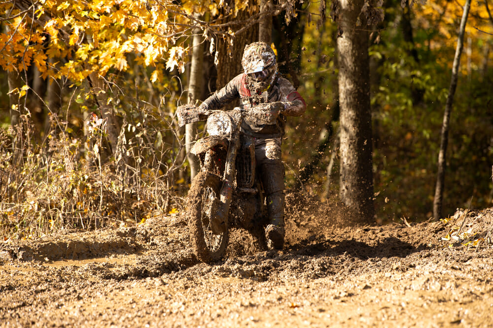 Mud like this is a dirt bike’s worst enemy. In our 2020 Honda CRF250RX Review, the bike survived nearly three hours of this stuff.