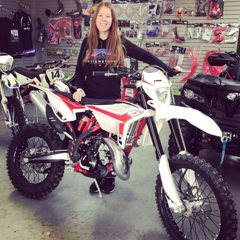 Amber AuBain scored a 6th place in the Women's Amateur Class on her Beta 200rr