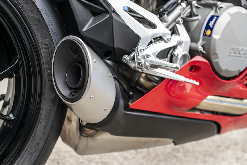 The 2020 Ducati Panigale V2 has a reworked exhaust that allows for the single-sided swingarm to be shown off.