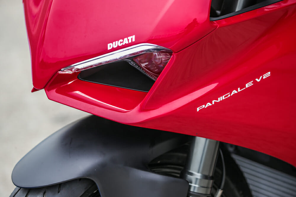 New, reworked lights on the 2020 Ducati Panigale V2 are a take-off from the V4.