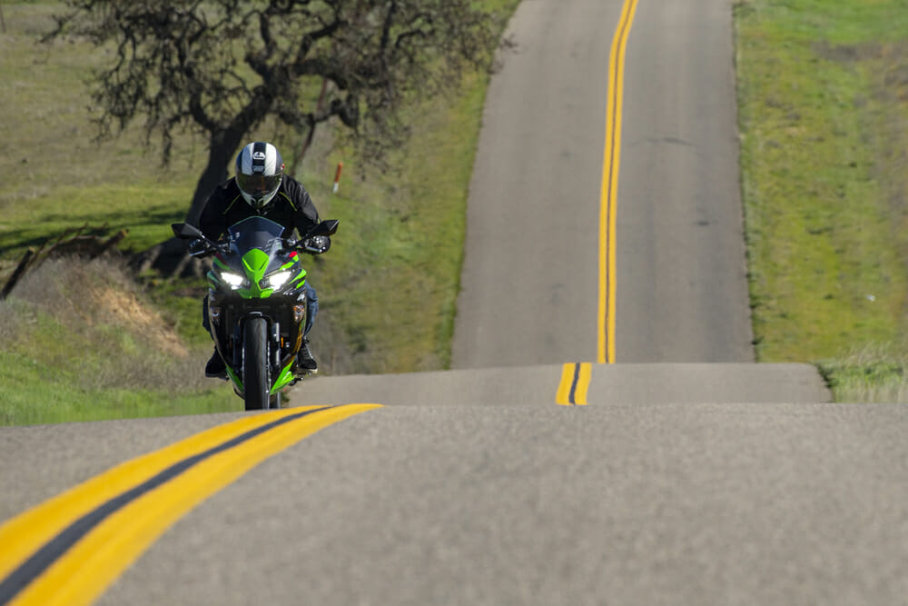 The 2020 Kawasaki Ninja 650 doubles as an excellent lightweight backroads touring bike.