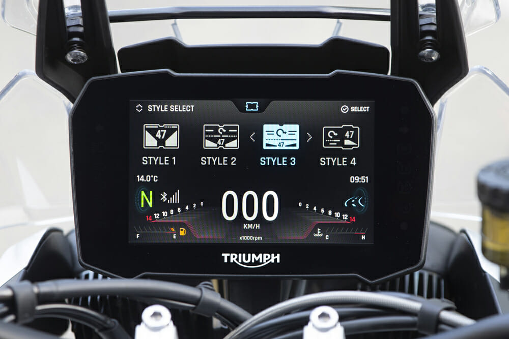 The 2020 Triumph Tiger 900 Rally Pro's seven-inch TFT meter has it all, including good looks.