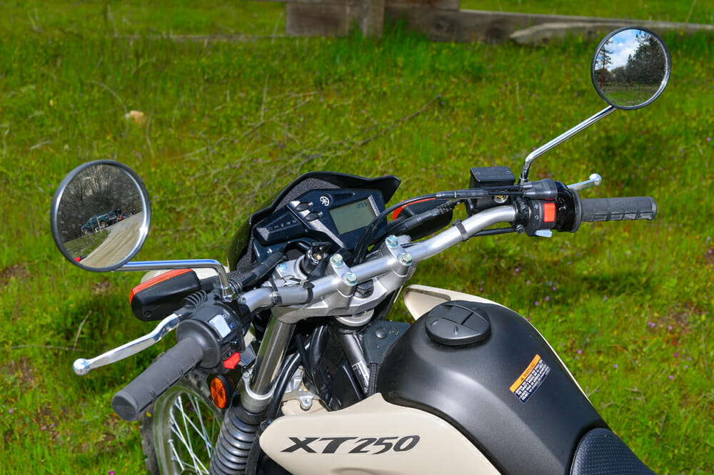 The 2020 Yamaha XT250 has a digital readout dash.