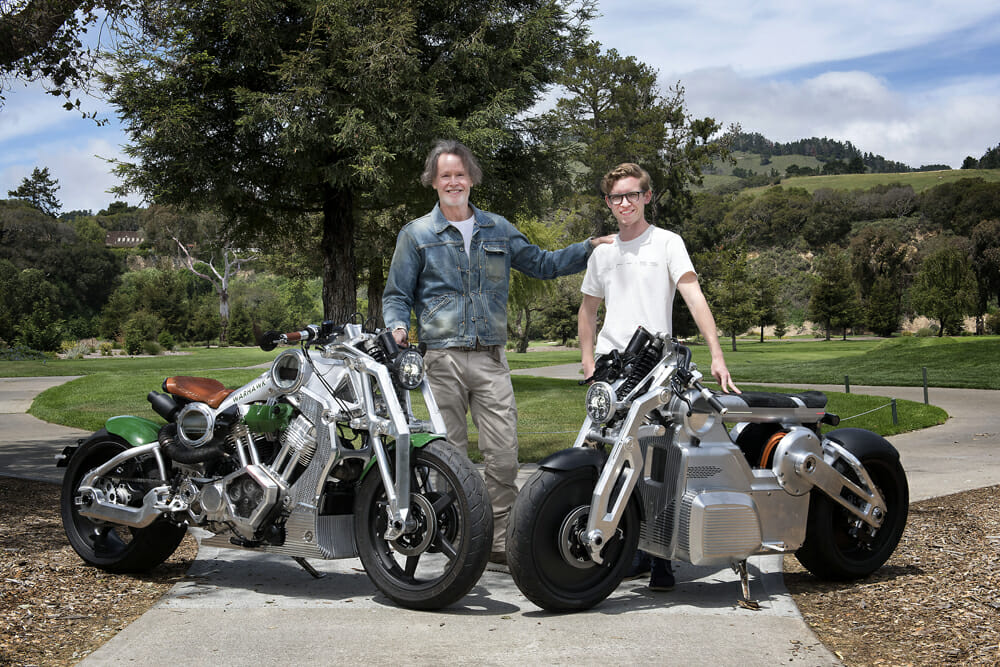 Curtiss owner Matt Chambers with young designer Jordan Cornille, who will take Curtiss Motorcycles forward with the electric platform.