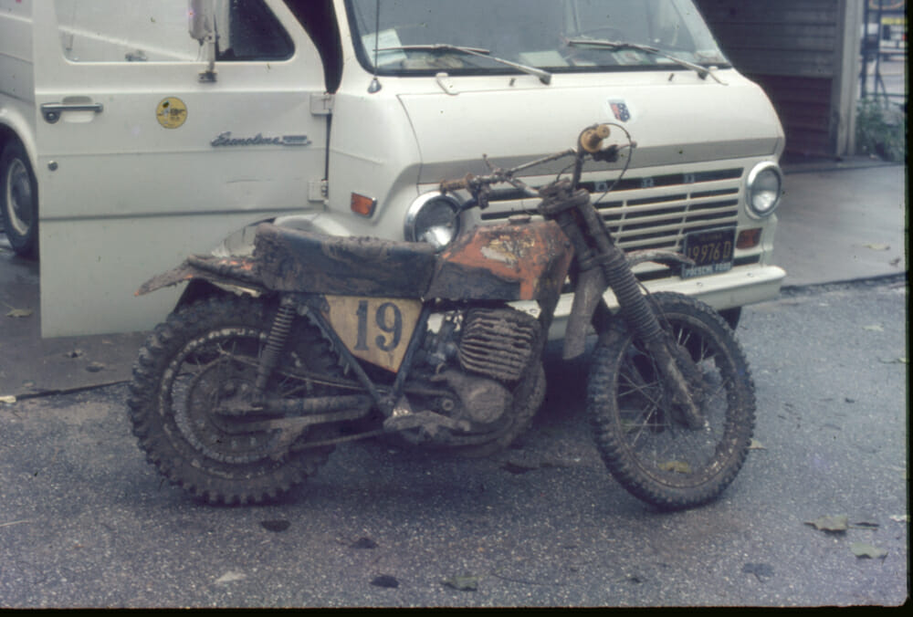 The Maico covered in Texas mud.