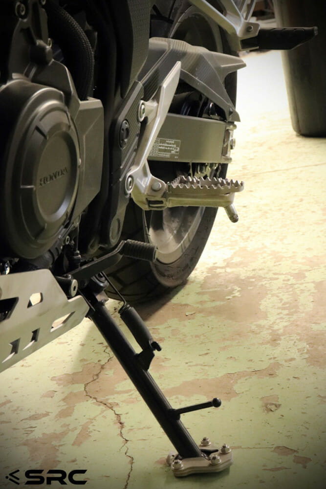 The SRC Moto wide footpeg adaptor installed on a Honda CB500X