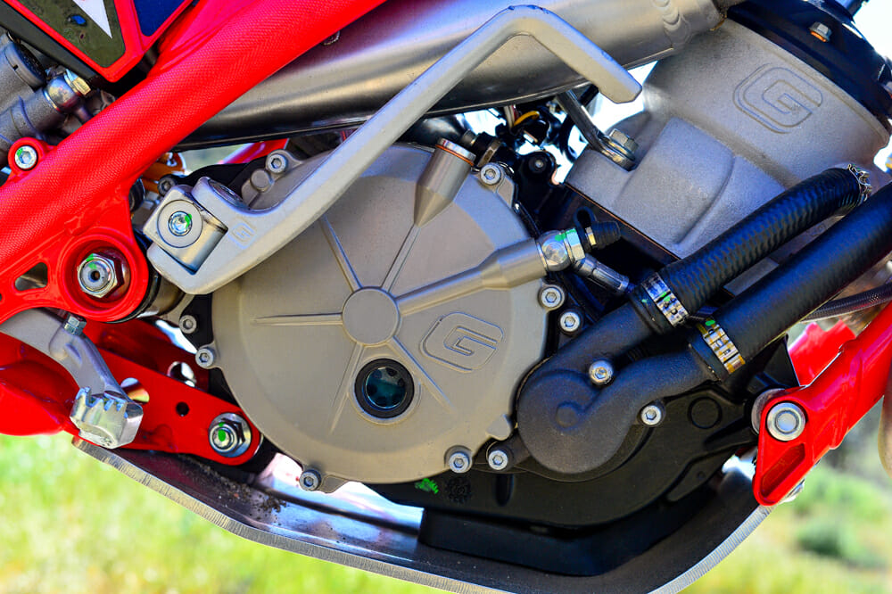 The 2020 GasGas TXT Racing 300 has a new clutch cover, which makes clutch maintenance much easier.