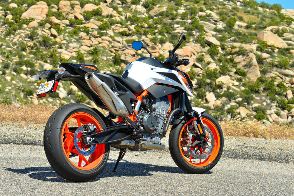 The 2020 KTM 890 Duke R has more aggressive ergos than the 790.