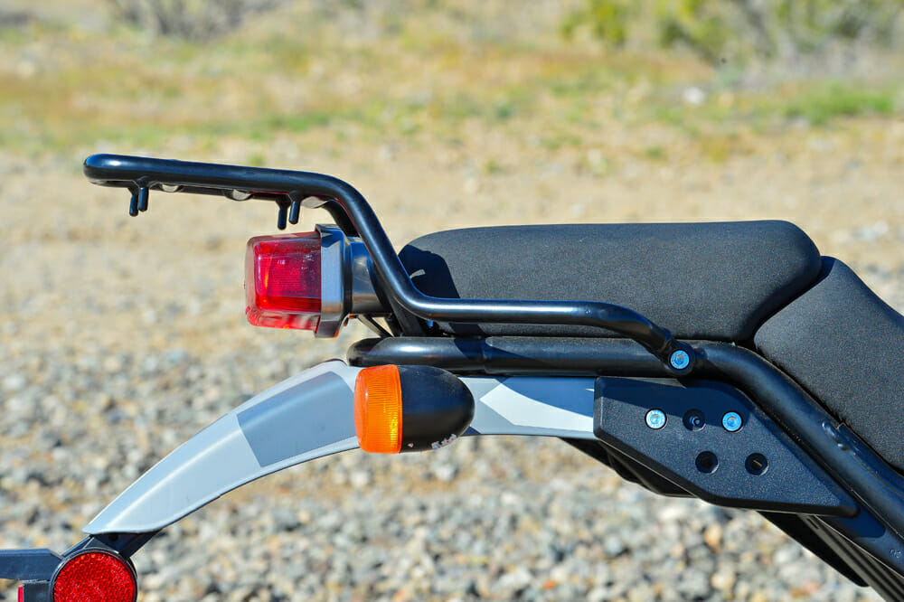 A luggage rack is standard fitment on the 2020 Royal Enfield Himalayan.