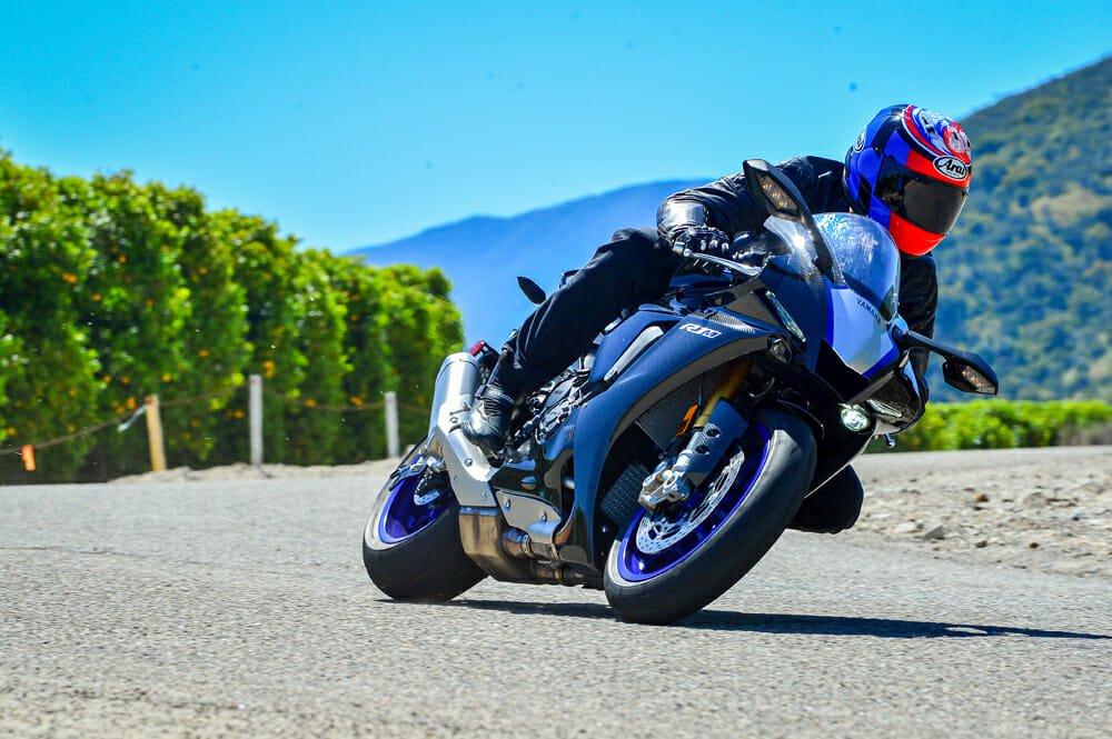 Cornering with the 2020 Yamaha YZF-R1M.