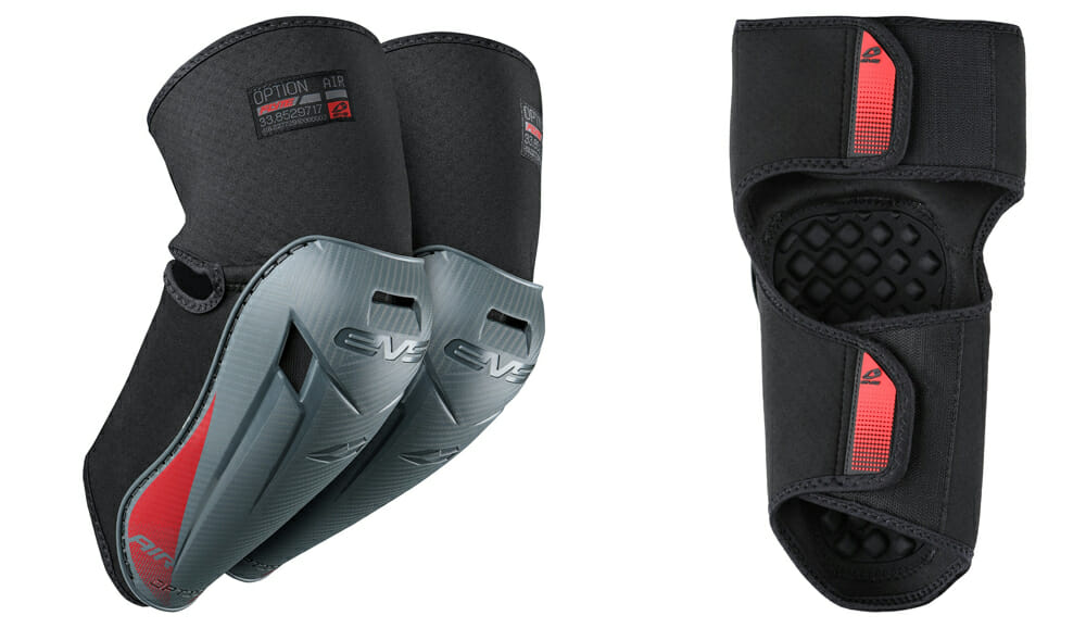 The Option Air Knee and Elbow Pads from EVS Sports use Trac Grip and Flyte Liner.