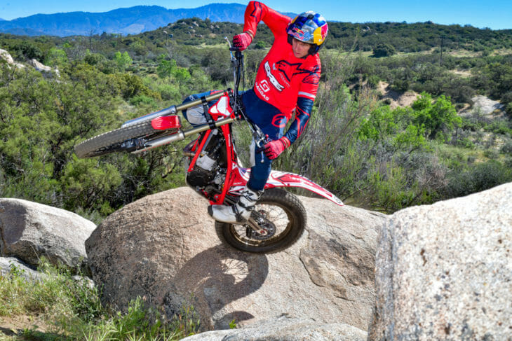 2020 GasGas TXT Racing 300 Review | We met GasGas Race Team Manager Geoff Aaron out at a local trials hotspot here in Southern California for a quick introduction and test ride on the new TXT Racing 300 model.