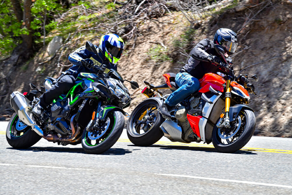 2020 Ducati Streetfighter V4 S and Kawasaki Z H2 in the twisties.