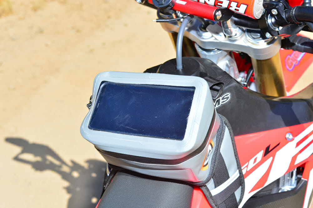 2020 Honda CRF450L project bike with Giant Loop Buckin' Roll tank bag.