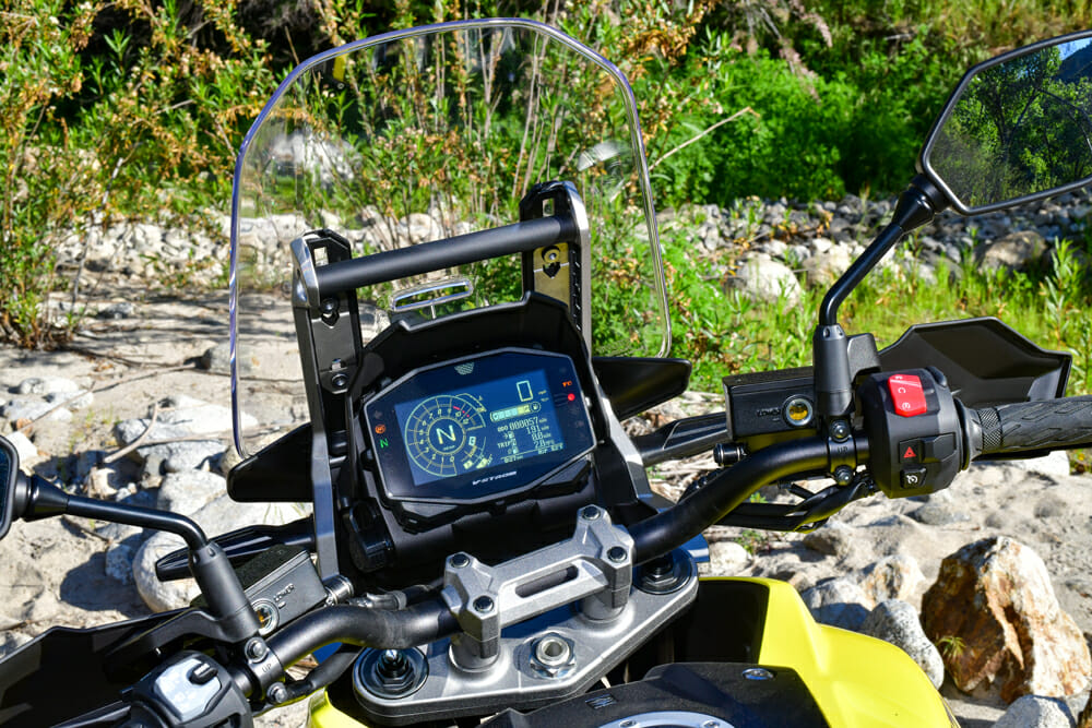The LCD dash of the 2020 Suzuki V-Strom 1050XT is new, but not new enough. TFT would’ve been cooler (and better).