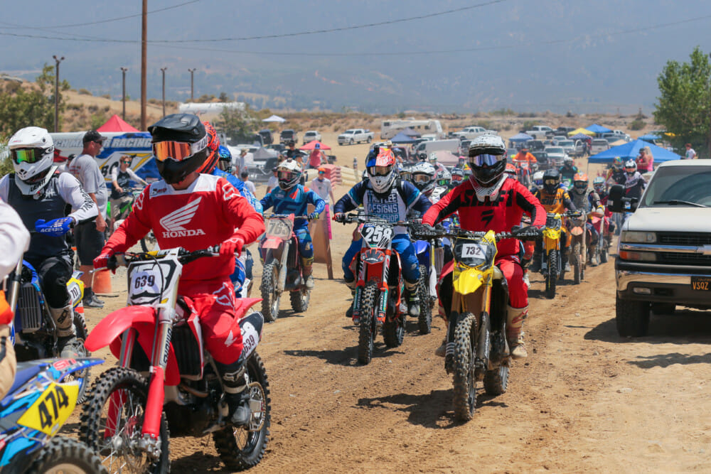 Riders file in to the start area for the SRA Grand Prix at Glen Helen.
