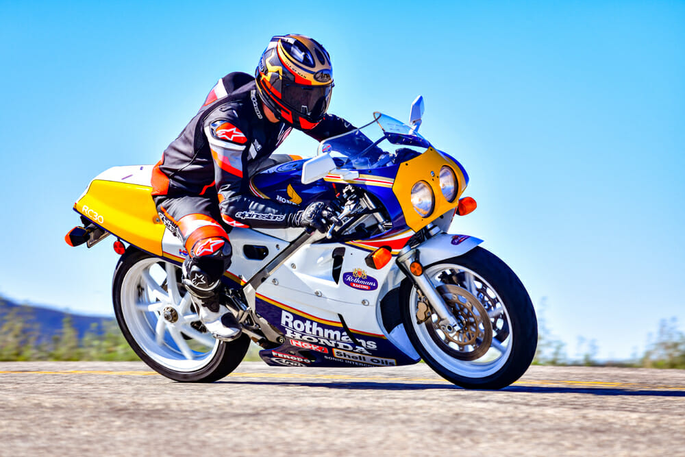 Rennie Scaysbrook on the 1990 Honda RC30.