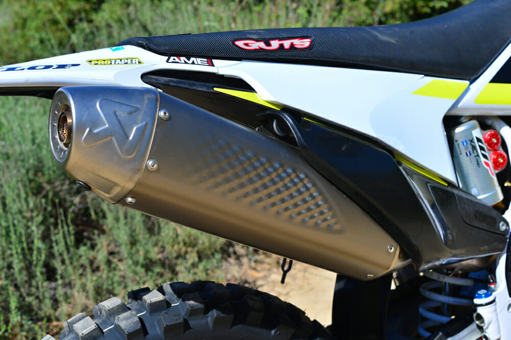 The 2020 Husqvarna FE 501S Project bike has an Akrapovic slip-on.